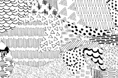 Soyut siyah konturlar, el vektör desen çizdi. Geometrik tarzı Retro soyut desen. Soyut çok renkli geometrik desen.