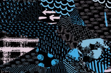 Soyut siyah konturlar, el vektör desen çizdi. Geometrik tarzı Retro soyut desen. Soyut çok renkli geometrik desen.