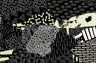 Soyut siyah konturlar, el vektör desen çizdi. Geometrik tarzı Retro soyut desen. Soyut çok renkli geometrik desen.