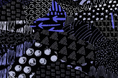 Soyut siyah konturlar, el vektör desen çizdi. Geometrik tarzı Retro soyut desen. Soyut çok renkli geometrik desen.