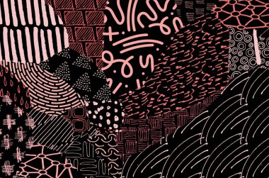 Soyut siyah konturlar, el vektör desen çizdi. Geometrik tarzı Retro soyut desen. Soyut çok renkli geometrik desen.