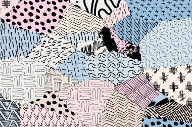 Soyut siyah konturlar, el vektör desen çizdi. Geometrik tarzı Retro soyut desen. Soyut çok renkli geometrik desen.