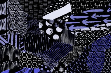 Soyut siyah konturlar, el vektör desen çizdi. Geometrik tarzı Retro soyut desen. Soyut çok renkli geometrik desen.