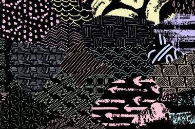 Soyut siyah konturlar, el vektör desen çizdi. Geometrik tarzı Retro soyut desen. Soyut çok renkli geometrik desen.