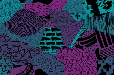 Soyut siyah konturlar, el vektör desen çizdi. Geometrik tarzı Retro soyut desen. Soyut çok renkli geometrik desen.