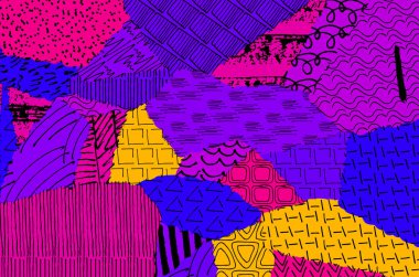 Soyut siyah konturlar, el vektör desen çizdi. Geometrik tarzı Retro soyut desen. Soyut çok renkli geometrik desen.