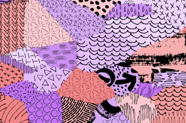 Soyut siyah konturlar, el vektör desen çizdi. Geometrik tarzı Retro soyut desen. Soyut çok renkli geometrik desen.