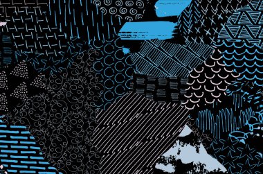 Soyut siyah konturlar, el vektör desen çizdi. Geometrik tarzı Retro soyut desen. Soyut çok renkli geometrik desen.