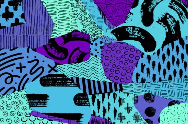 Soyut siyah konturlar, el vektör desen çizdi. Geometrik tarzı Retro soyut desen. Soyut çok renkli geometrik desen.