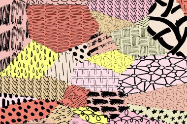 Soyut siyah konturlar, el vektör desen çizdi. Geometrik tarzı Retro soyut desen. Soyut çok renkli geometrik desen.