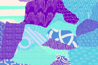 Soyut siyah konturlar, el vektör desen çizdi. Geometrik tarzı Retro soyut desen. Soyut çok renkli geometrik desen.