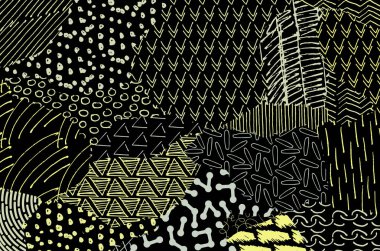 Soyut siyah konturlar, el vektör desen çizdi. Geometrik tarzı Retro soyut desen. Soyut çok renkli geometrik desen.