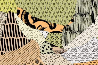 Soyut siyah konturlar, el vektör desen çizdi. Geometrik tarzı Retro soyut desen. Soyut çok renkli geometrik desen.