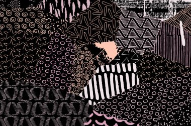 Soyut siyah konturlar, el vektör desen çizdi. Geometrik tarzı Retro soyut desen. Soyut çok renkli geometrik desen.