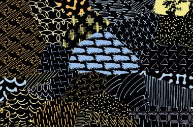 Soyut siyah konturlar, el vektör desen çizdi. Geometrik tarzı Retro soyut desen. Soyut çok renkli geometrik desen.