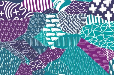 Soyut siyah konturlar, el vektör desen çizdi. Geometrik tarzı Retro soyut desen. Soyut çok renkli geometrik desen.