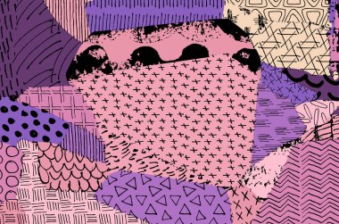 Soyut siyah konturlar, el vektör desen çizdi. Geometrik tarzı Retro soyut desen. Soyut çok renkli geometrik desen.