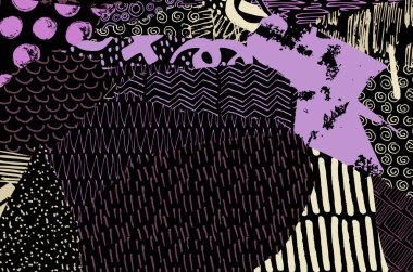 Soyut siyah konturlar, el vektör desen çizdi. Geometrik tarzı Retro soyut desen. Soyut çok renkli geometrik desen.