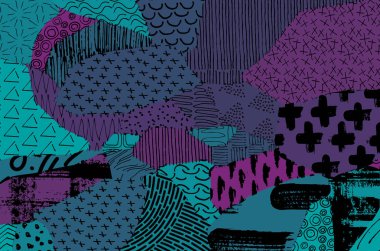 Soyut siyah konturlar, el vektör desen çizdi. Geometrik tarzı Retro soyut desen. Soyut çok renkli geometrik desen.