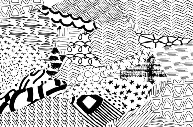 Soyut siyah konturlar, el vektör desen çizdi. Geometrik tarzı Retro soyut desen. Soyut çok renkli geometrik desen.