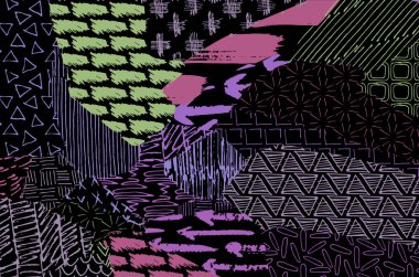 Soyut siyah konturlar, el vektör desen çizdi. Geometrik tarzı Retro soyut desen. Soyut çok renkli geometrik desen.