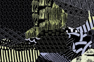 Soyut siyah konturlar, el vektör desen çizdi. Geometrik tarzı Retro soyut desen. Soyut çok renkli geometrik desen.