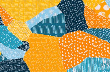 Soyut siyah konturlar, el vektör desen çizdi. Geometrik tarzı Retro soyut desen. Soyut çok renkli geometrik desen.