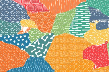 Soyut siyah konturlar, el vektör desen çizdi. Geometrik tarzı Retro soyut desen. Soyut çok renkli geometrik desen.