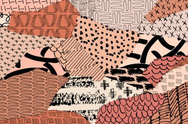 Soyut siyah konturlar, el vektör desen çizdi. Geometrik tarzı Retro soyut desen. Soyut çok renkli geometrik desen.