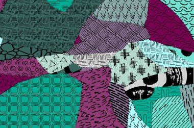 Soyut siyah konturlar, el vektör desen çizdi. Geometrik tarzı Retro soyut desen. Soyut çok renkli geometrik desen.