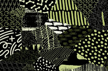 Soyut siyah konturlar, el vektör desen çizdi. Geometrik tarzı Retro soyut desen. Soyut çok renkli geometrik desen.