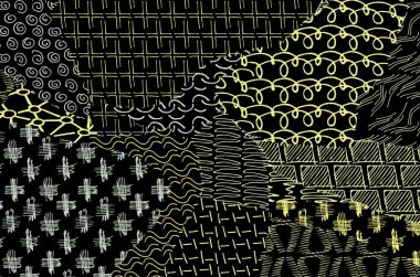 Soyut siyah konturlar, el vektör desen çizdi. Geometrik tarzı Retro soyut desen. Soyut çok renkli geometrik desen.