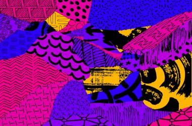 Soyut siyah konturlar, el vektör desen çizdi. Geometrik tarzı Retro soyut desen. Soyut çok renkli geometrik desen.