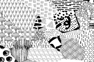 Soyut siyah konturlar, el vektör desen çizdi. Geometrik tarzı Retro soyut desen. Soyut çok renkli geometrik desen.