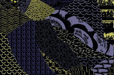 Soyut siyah konturlar, el vektör desen çizdi. Geometrik tarzı Retro soyut desen. Soyut çok renkli geometrik desen.