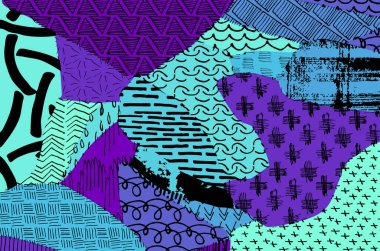 Soyut siyah konturlar, el vektör desen çizdi. Geometrik tarzı Retro soyut desen. Soyut çok renkli geometrik desen.