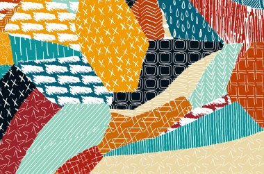 Soyut siyah konturlar, el vektör desen çizdi. Geometrik tarzı Retro soyut desen. Soyut çok renkli geometrik desen.