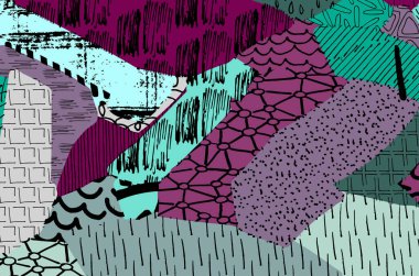 Soyut siyah konturlar, el vektör desen çizdi. Geometrik tarzı Retro soyut desen. Soyut çok renkli geometrik desen.