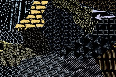 Soyut siyah konturlar, el vektör desen çizdi. Geometrik tarzı Retro soyut desen. Soyut çok renkli geometrik desen.