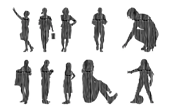 Silhouettes Vectorielles Silhouettes Esquissées Personnes Dessin Contour Silhouette Personnes Icône — Image vectorielle