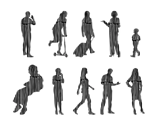 Silhouettes Vectorielles Silhouettes Esquissées Personnes Dessin Contour Silhouette Personnes Icône — Image vectorielle