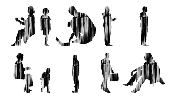 Vector Silhouettes Outline Silhouettes People Contour Drawing People Silhouette Icon — Stock Vector