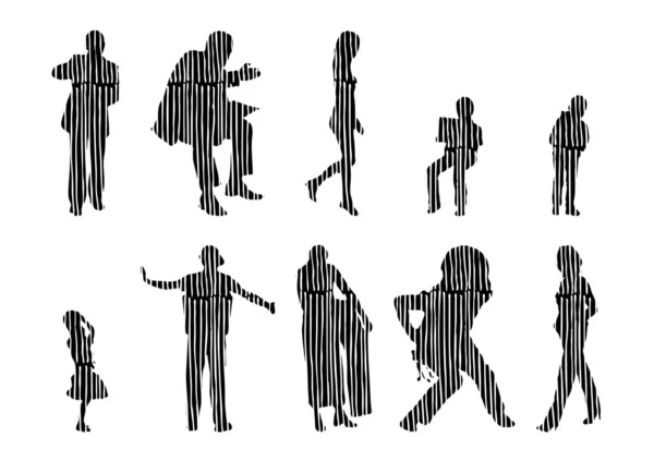 Silhouettes Vectorielles Silhouettes Esquissées Personnes Dessin Contour Silhouette Personnes Icône — Image vectorielle