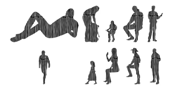 Silhouettes Vectorielles Silhouettes Esquissées Personnes Dessin Contour Silhouette Personnes Icône — Image vectorielle