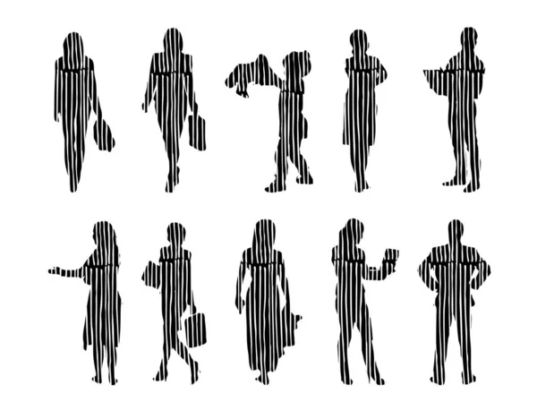 Silhouettes Vectorielles Silhouettes Esquissées Personnes Dessin Contour Silhouette Personnes Icône — Image vectorielle