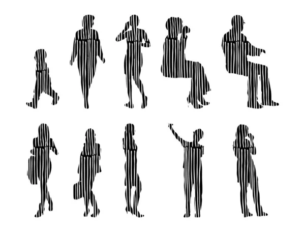 Silhouettes Vectorielles Silhouettes Esquissées Personnes Dessin Contour Silhouette Personnes Icône — Image vectorielle