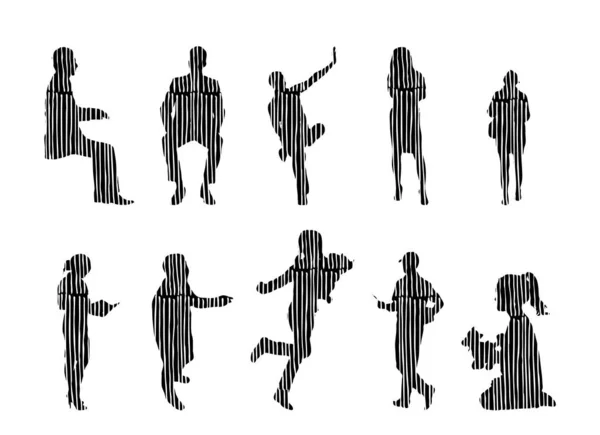 Silhouettes Vectorielles Silhouettes Esquissées Personnes Dessin Contour Silhouette Personnes Icône — Image vectorielle