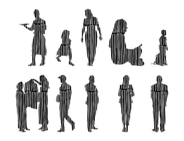 Silhouettes Vectorielles Silhouettes Esquissées Personnes Dessin Contour Silhouette Personnes Icône — Image vectorielle