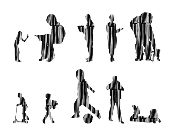 Silhouettes Vectorielles Silhouettes Esquissées Personnes Dessin Contour Silhouette Personnes Icône — Image vectorielle