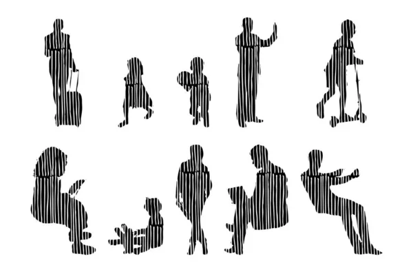 Silhouettes Vectorielles Silhouettes Esquissées Personnes Dessin Contour Silhouette Personnes Icône — Image vectorielle